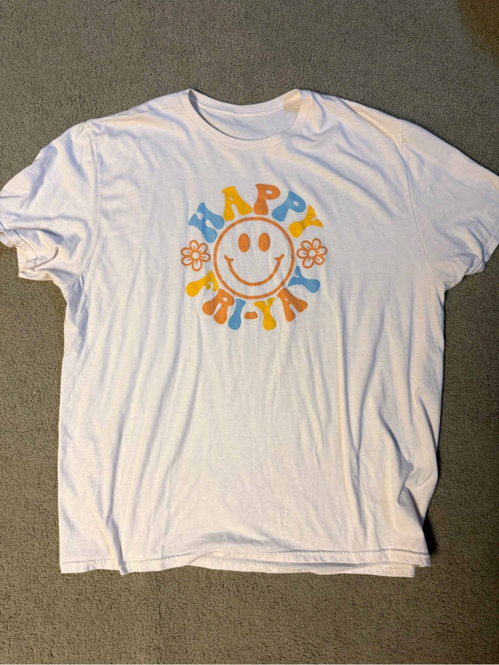 White Short-Sleeve 'Happy Friday' Smiley Graphic Teacher Tee
